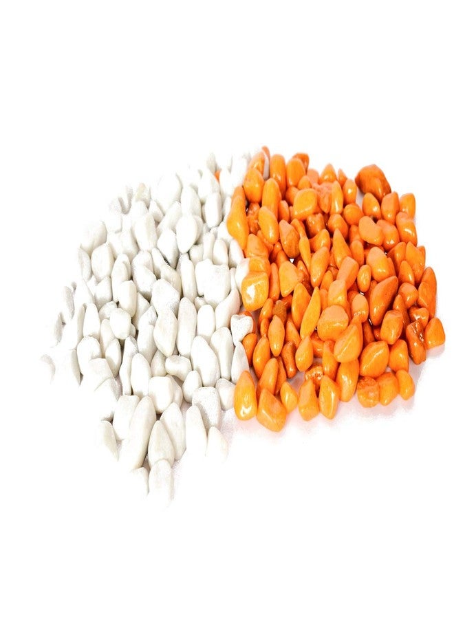 Power Stone Decorative Coloured Asymmetric Marble Stone Pebbles for Vase Filler Plant Pots Home Aquarium Fish Tanks Landscape Outdoor Garden Decoration (White & Orange, 2Kg) - Image 3